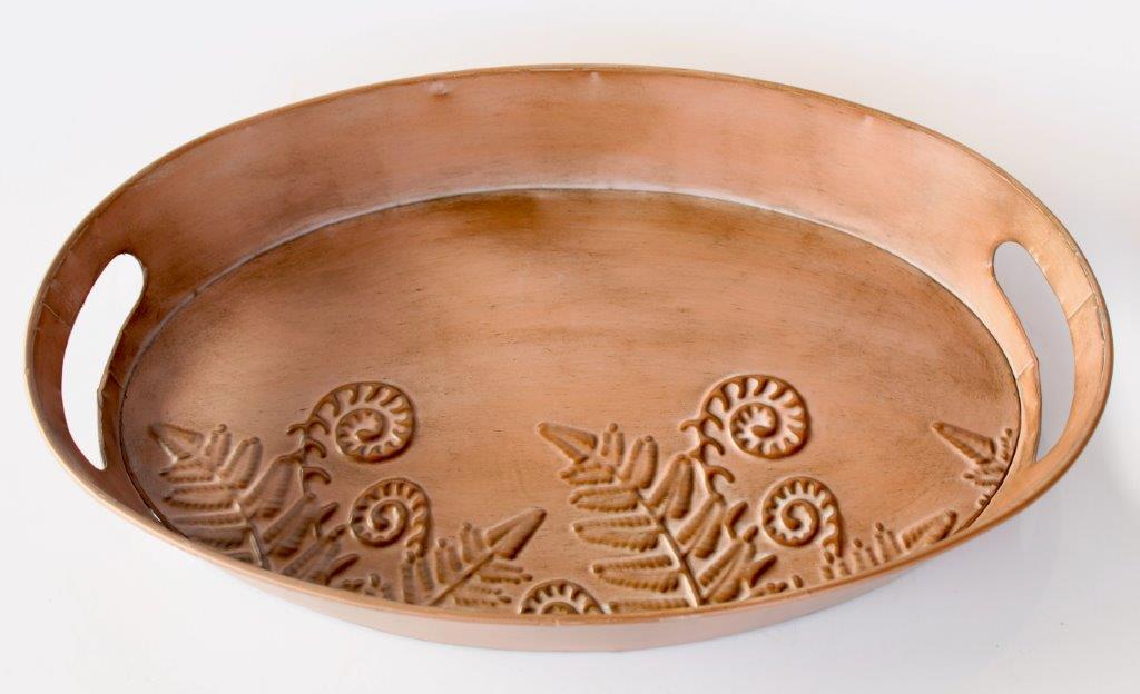 Set Of 3 Oval Metal Trays Fern Design